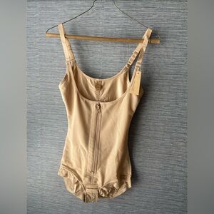 Beige Sculpting Shapewear Bodysuit with Front Zipper